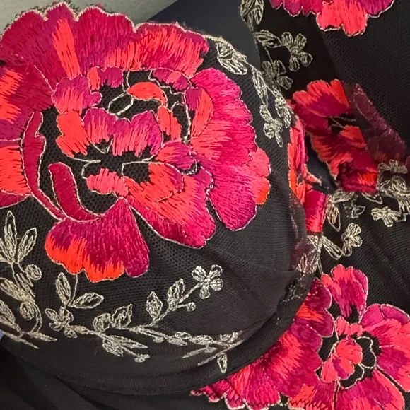 Victoria's Secret Black Bustier with Pink Floral Embroidery